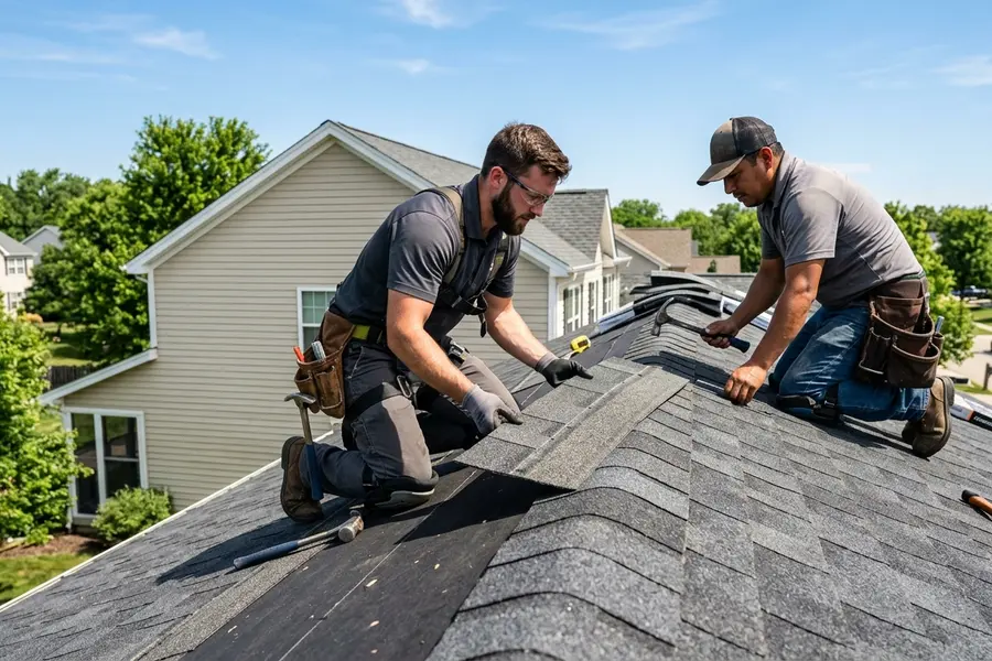All American Home Improvement roofing crew installing architectural shingles in Cynthiana